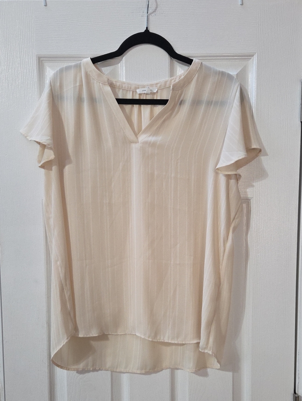 Maurices Cream V-Neck Short Flutter Sleeve Blouse